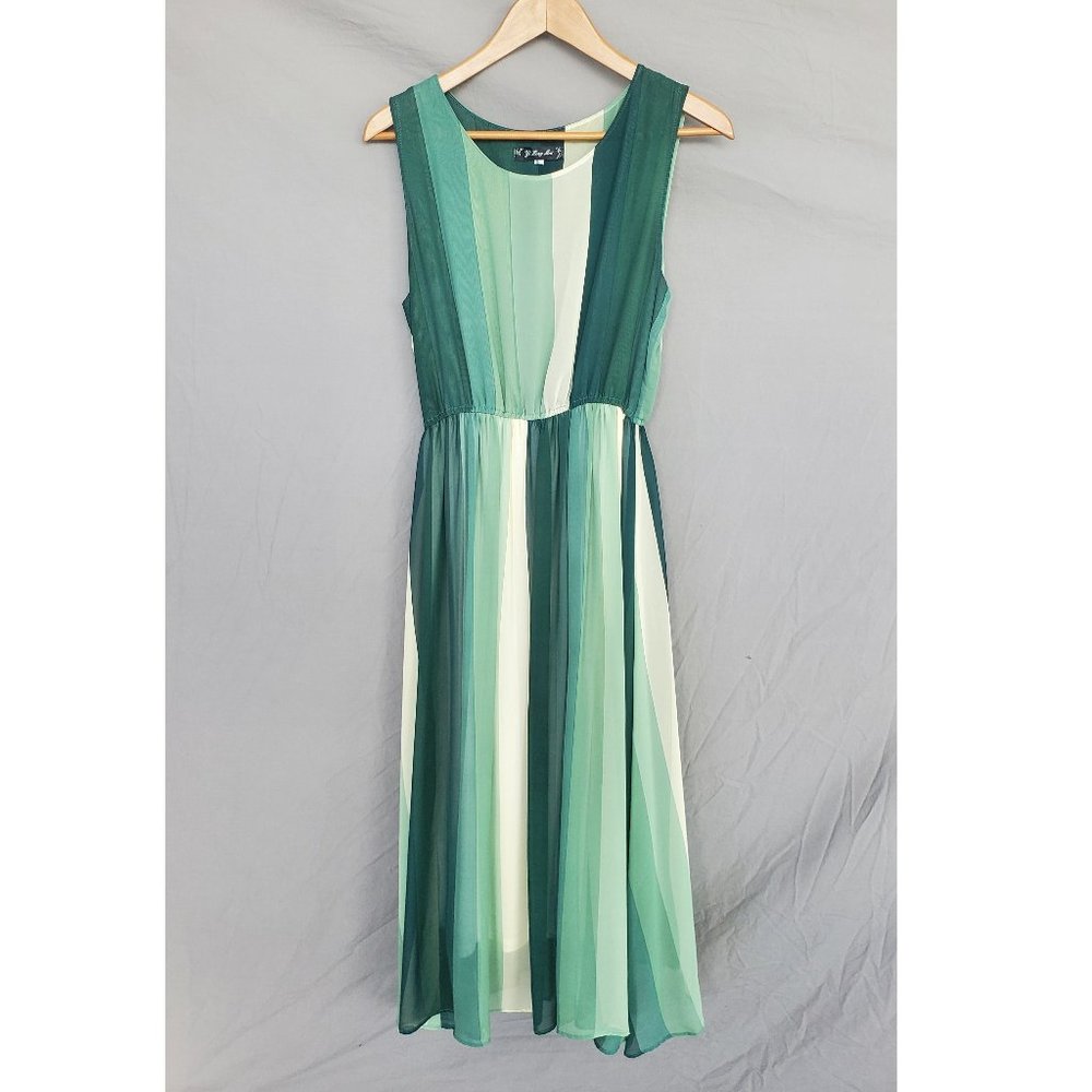 Sleeveless Striped Midi Dress in Green by Unknown Brand